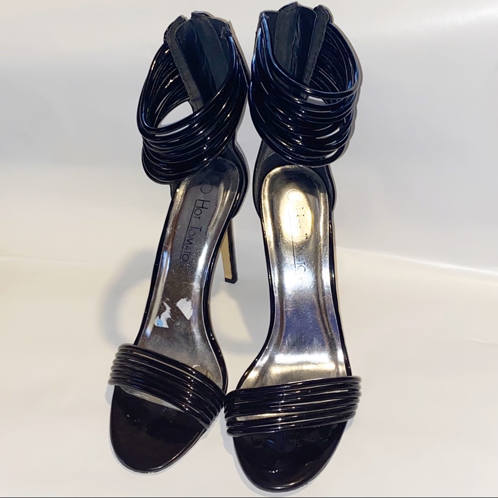 HOT TOMATO high spike heel multi strand Ankle and toe strap back zip shoes 9 1/2